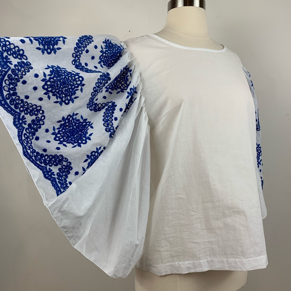 Italian Blouse with Embroidered Puff Sleeves 100% Cotton